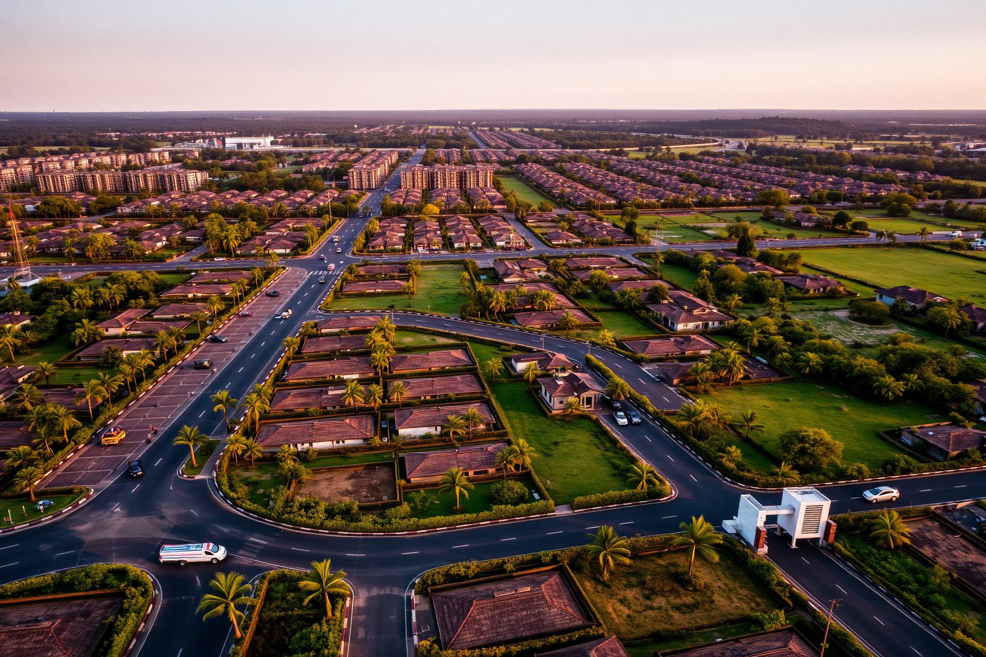 Aerial view of premium plot development in Tamil Nadu